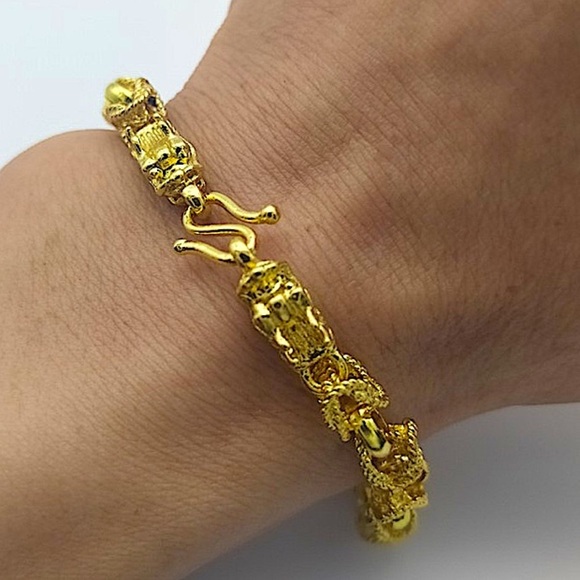 Dragon Viking Gold Plated Bracelet Double Headed 24K Chain Byzantine - Picture 5 of 14